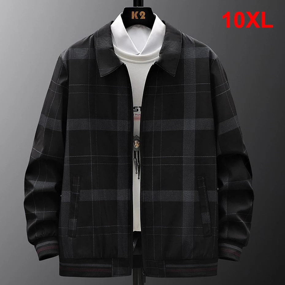 

Plaid Jacket Men 10XL Plus Size Jacket Coat Fashion Casual Plaid Coats Male Spring Autumn Outerwear Big Size 10XL