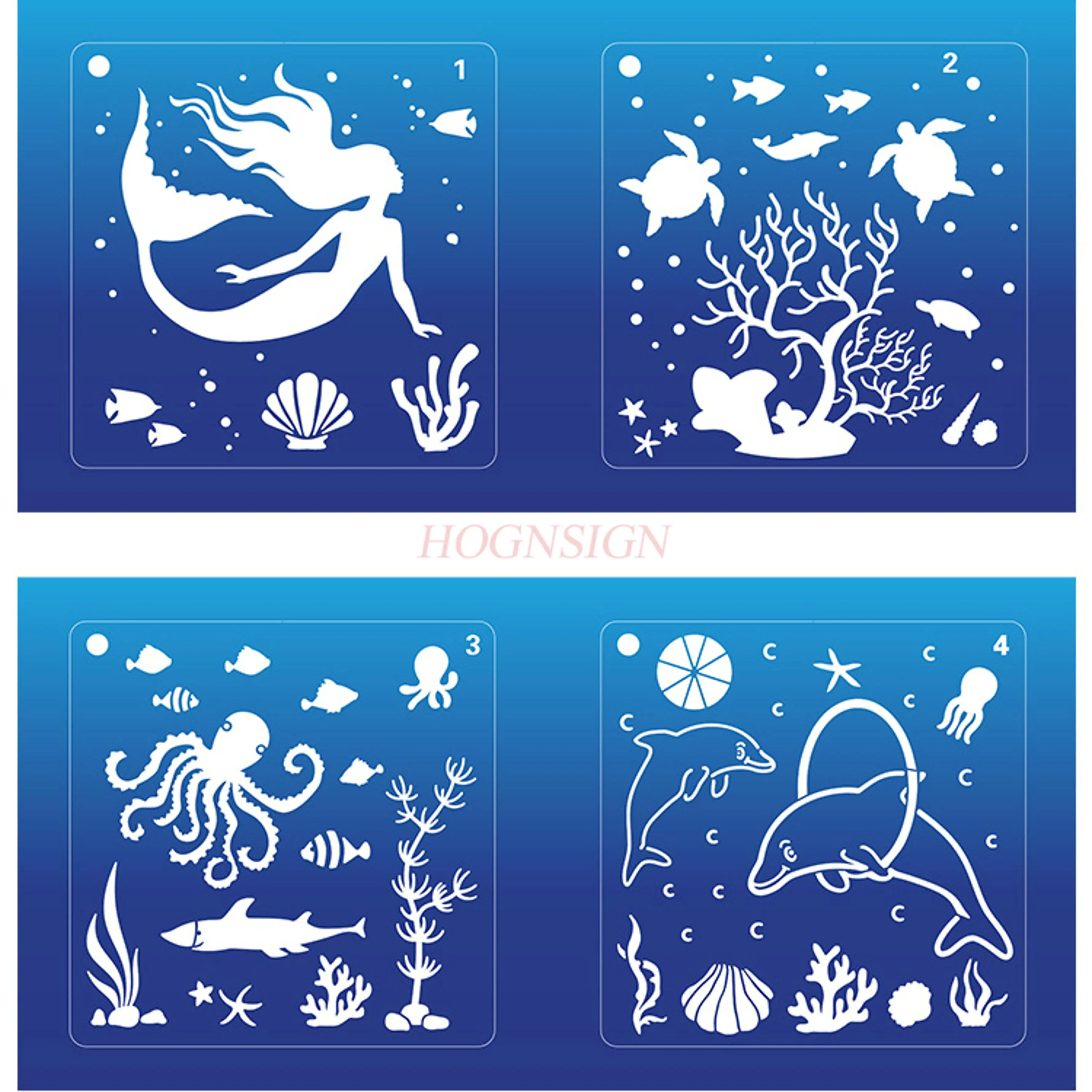 16pcs/set Ocean flower hollow painting template painting tool DIY photo album lace ruler hand account plastic hollow painting