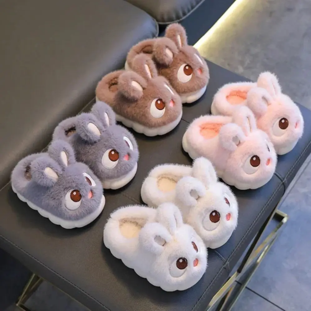 Pantofole da coniglio calde e comode con suola piatta Pantofole da bambino antiscivolo in pelliccia sintetica Scarpe da bambino in cotone soffice e impermeabile