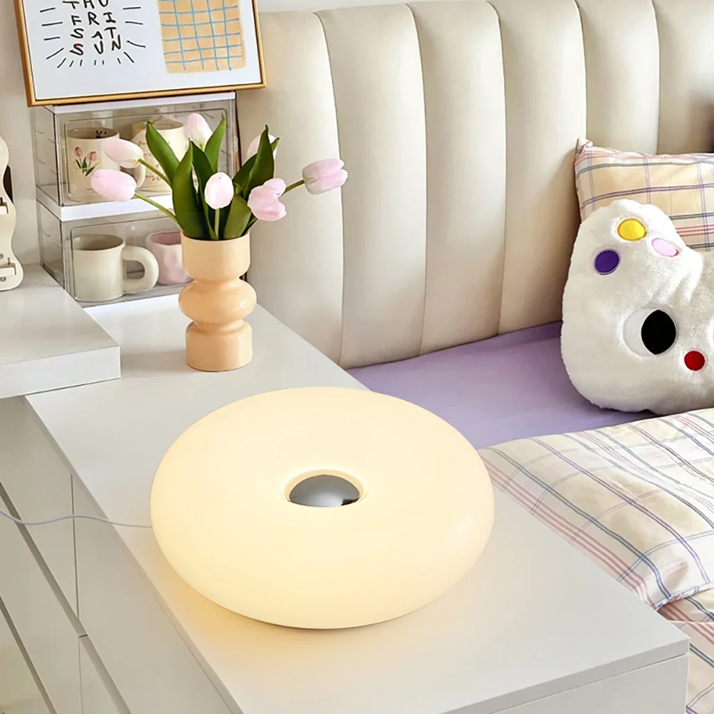 Bedroom bedside lamp USB plug tri color dimming donut table lamp Bauhaus living room dining room decorative light