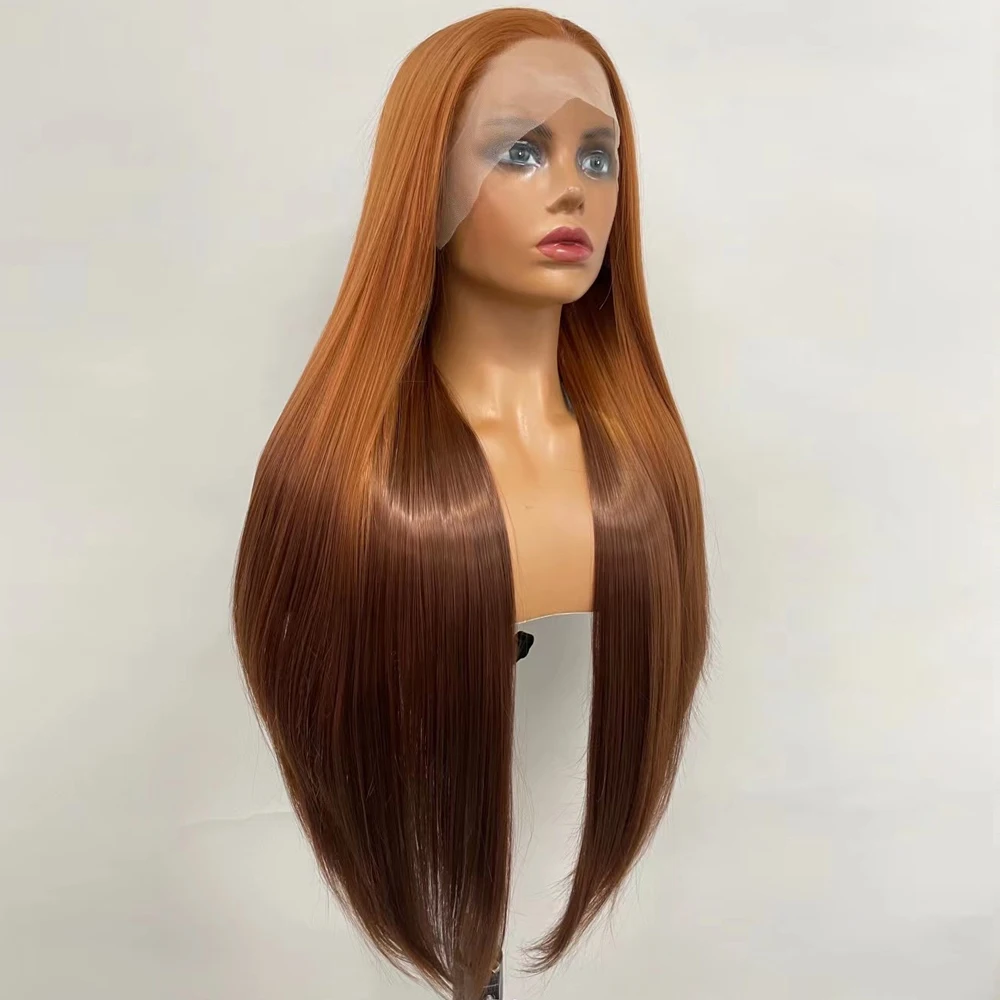 Peruca dianteira de renda sintética para mulheres, cabelo liso longo livre, cosplay de festa, fibra de alta temperatura anime