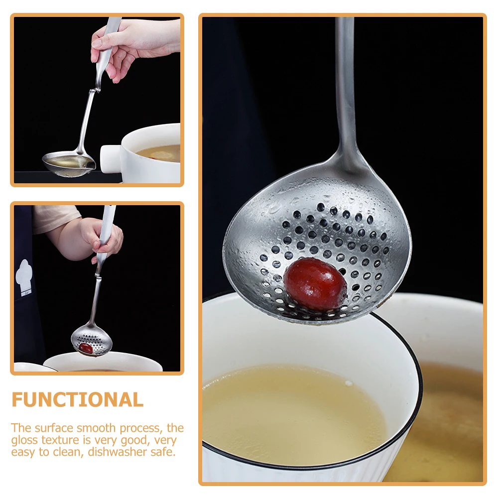 

2pcs Wall-mounted Oil Separator Ladle Stainless Steel Grease Filter Soup Skimmer Slotted Spoon for Kitchen Cooking