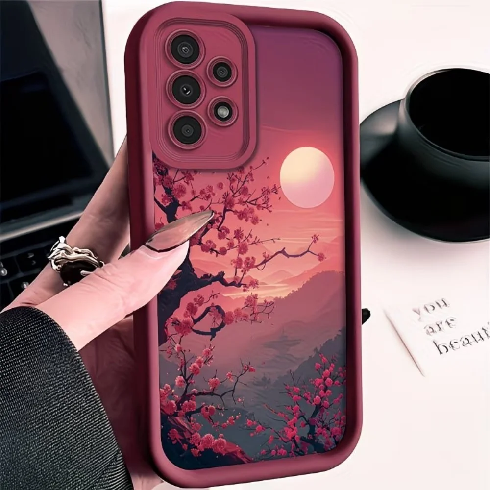 Sunset Mountain Peak Anti-Fall Red Phone Case For Samsung Galaxy S26 S25 S24 S23 S22 S21 S20 Note 20 Ultra Plus FE 5G 2022 Cover