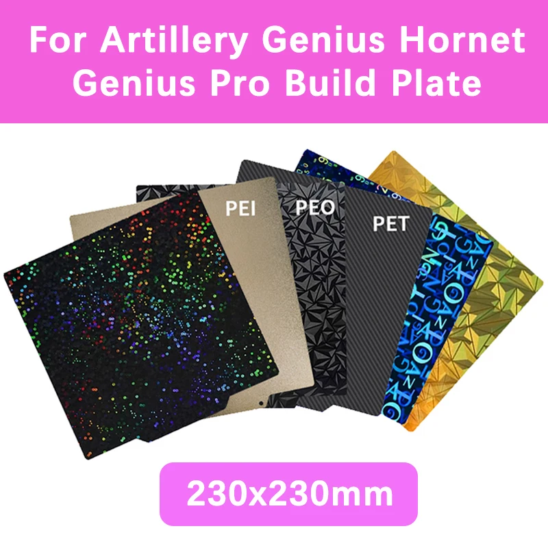 

230x230mm Build Plate For Artillery Hornet Genius Pro PEI Sheet PET PEO PEY Double Sided Spring Steel Sheet For Artillery Genius