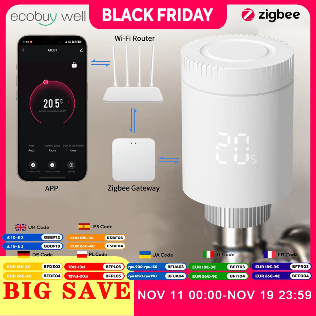 

Умный термостатический клапан Tuya Zigbee, радиатор Zigbee 3,0, термостатический клапан радиатора, умный термостатический клапан Alexa Google Home