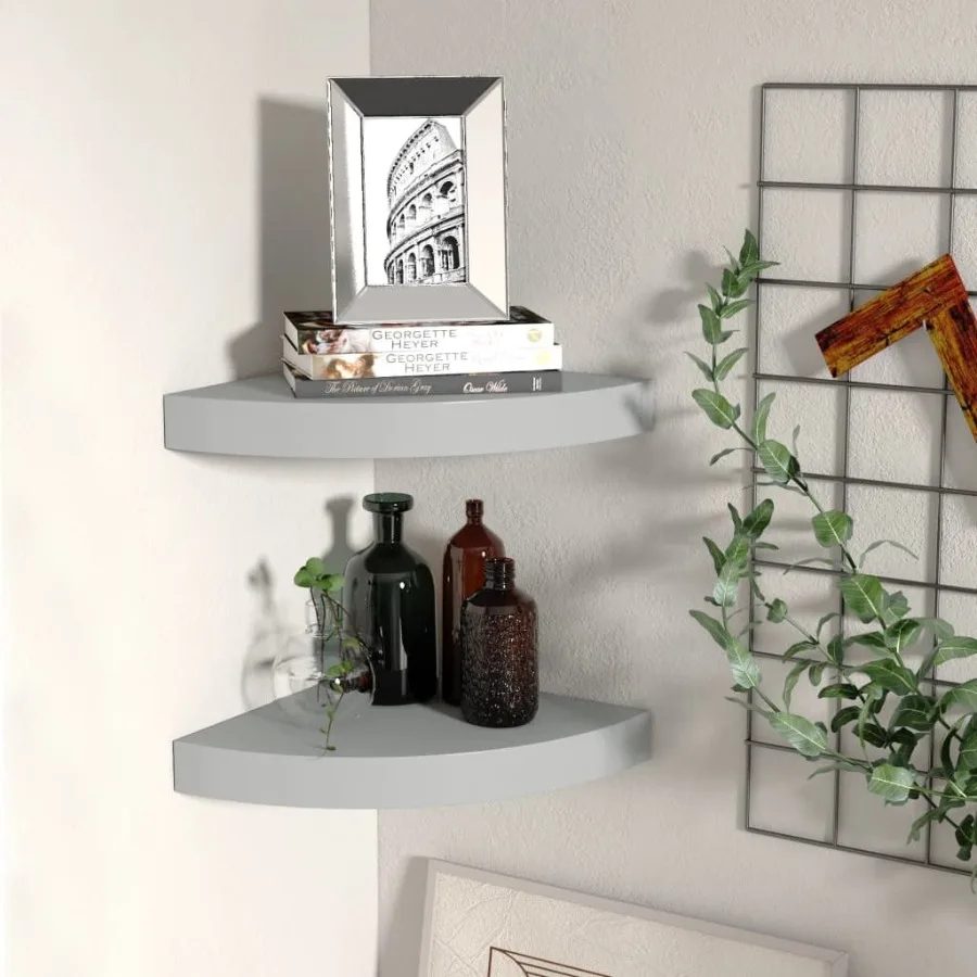 

Floating Corner Shelves 2 pcs Gray 9.8x9.8x1.5 MDF