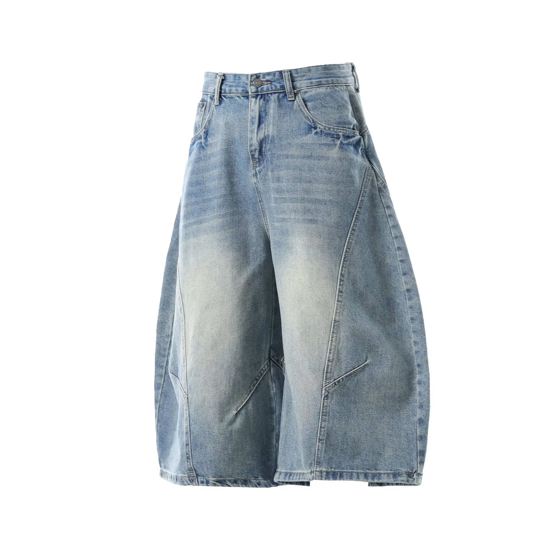 Men's Vintage Washed Baggy Denim Wide Leg Oversized Shorts Streetwear Distressed Casual 3/4 Length Jeans Shorts for Summer