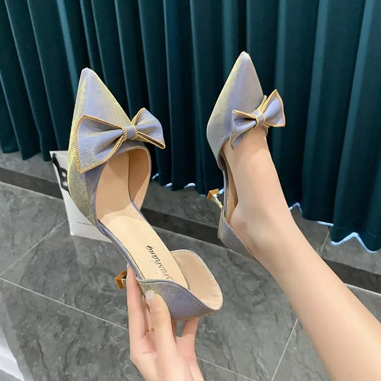 Women\'s Pumps 2022 New Summer High Heels Pointed Toe High Heels Sexy Thin Heels Sandals All-match Banquet Butterfly-knot Sandals