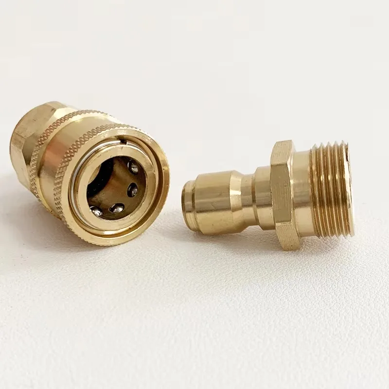 M22 14/15mm auf 1/4" & 3/8" Messing Hochdruck-Schnellkupplung, Wasserpistolen-Adapter für Autowäsche & Gartenbewässerungsschlauch – Detail 4