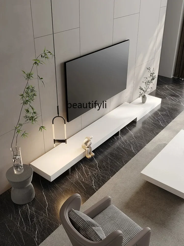 

K185 Modern Minimalist Light Luxury Hanging TV Cabinet Tractable Stone Plate Tea Table Silent Wind Furniture Living Room