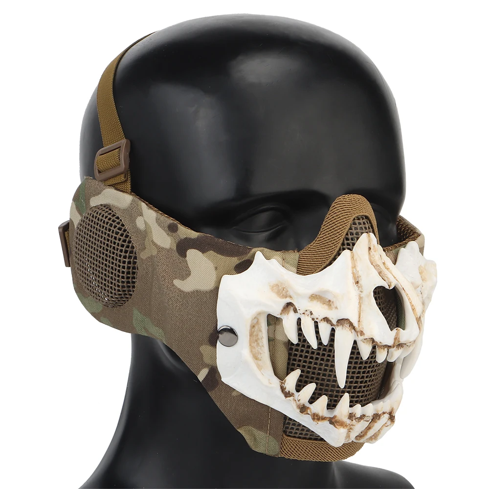 

Paintball Airsoft Face Mask With Steel Mesh Ear Protectors Fangs Mask Breathable Half Masks Halloween Vampire Teeth Horror Props