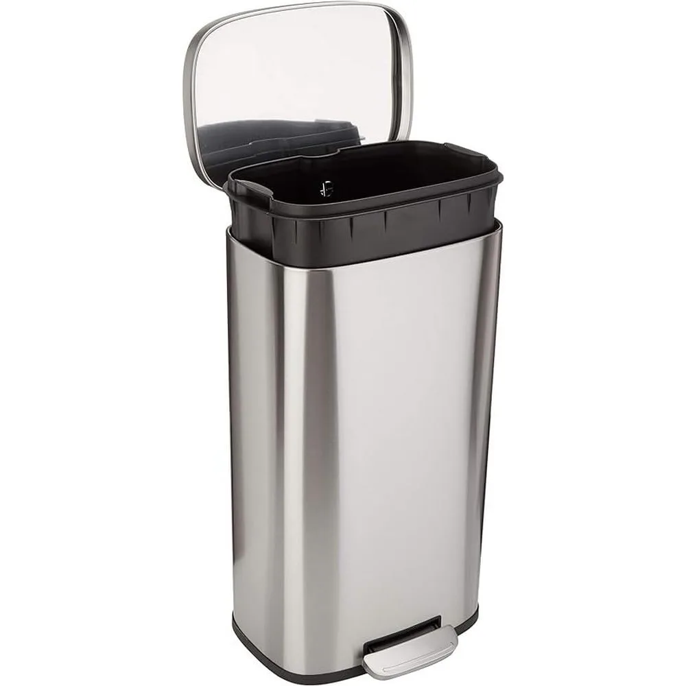 

Smudge Resistant Rectangular Trash Can With Soft-Close Foot Pedal, Brushed Stainless Steel, 30 litre/7.9 Gallon, Satin Nickel