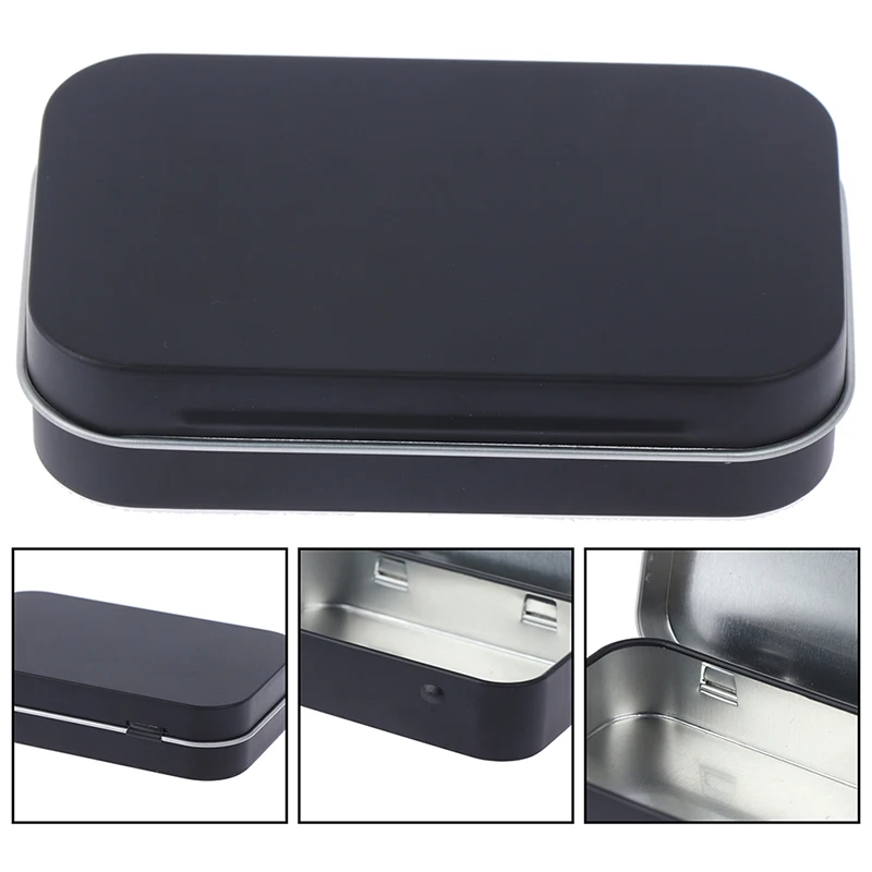 Frosted Flip Tin Case Jewelry Candy Coin Key Card Storage Box Black Rectangle Sealed Organizer Gifts