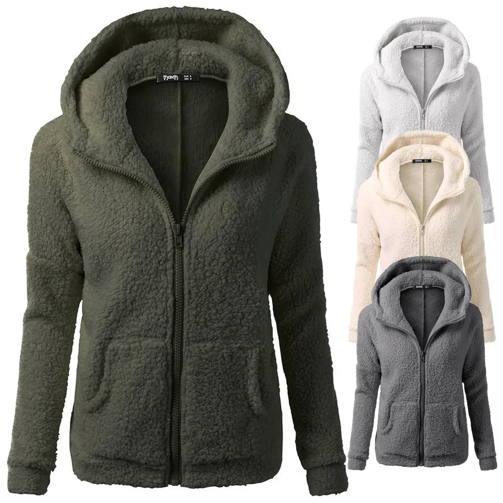 

Autumn Winter Fashion Women's Coat New Casual Hooded Zipper Lady Clothes Cashmere Female Fleece Jacket Solid Color Ladies Coats