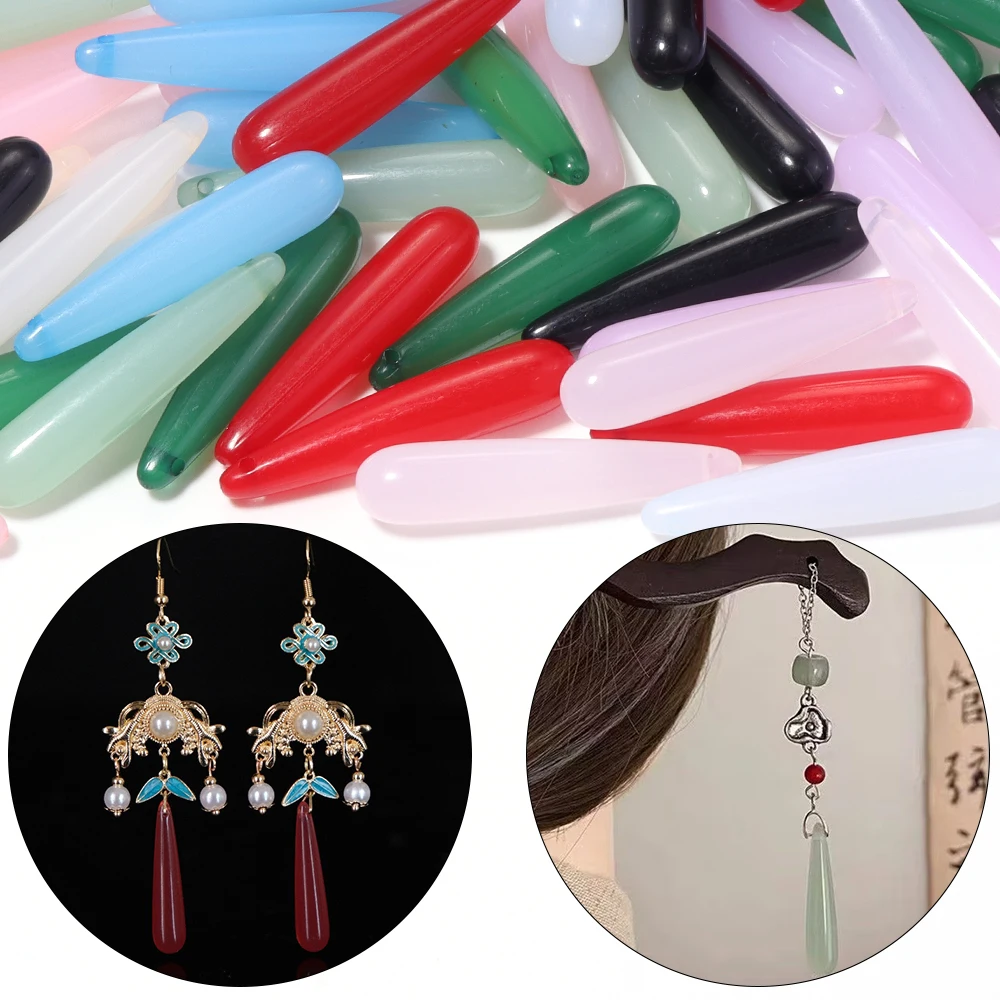 7x33mm 20Pcs Long Drop Shape lmitation Jade Acrylic Beads DIY Jewelry Water Drop Loose Beads for Jewelry Making Necklace Hairpin