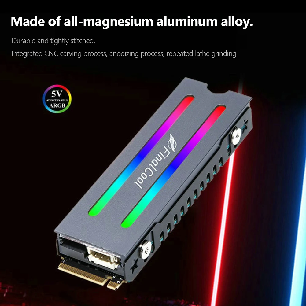 For FinalCool Aluminum ARGB M.2 NVMe 2280 SSD Hard Disk Heatsink Heat Dissipation Radiator Cooling  Therma Pads Cooler Accessory