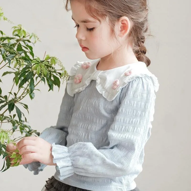 

Толстовка с капюшоном для девочек, весенне-осенний новый детский осенний топ в полоску, корейская версия, трендовая базовая рубашка в западном стиле для маленьких девочек