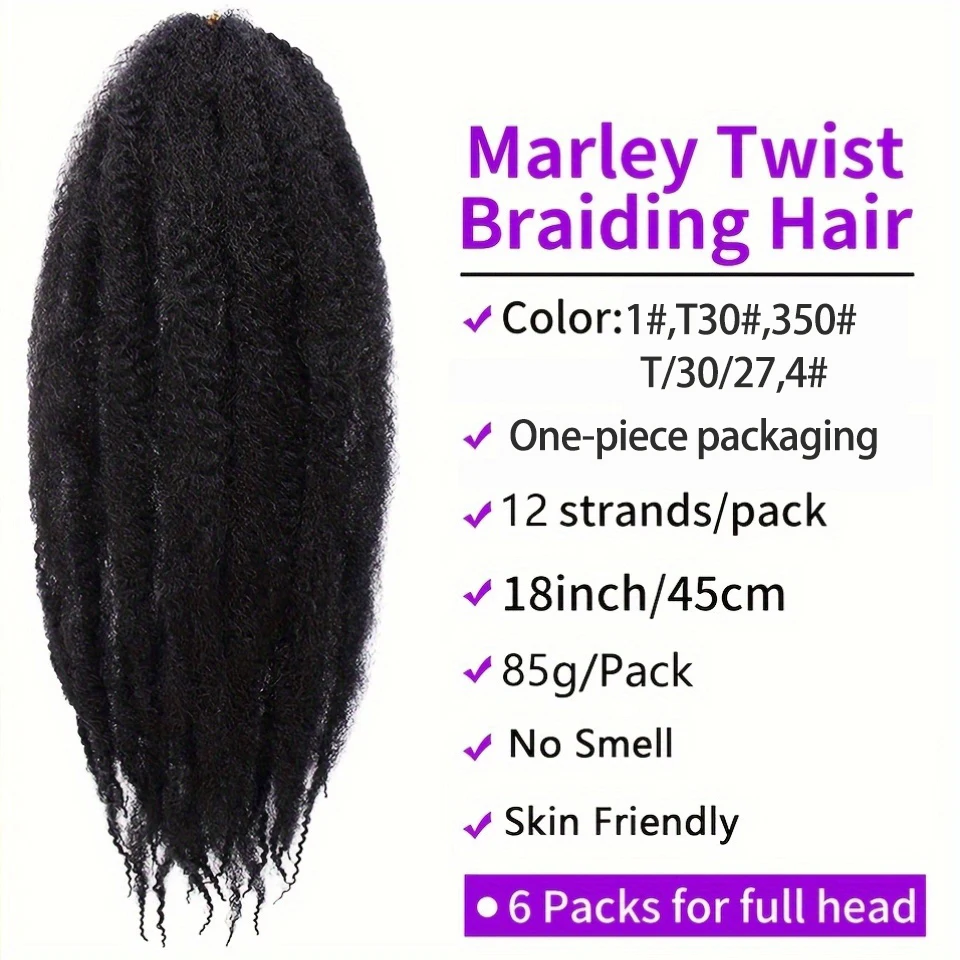 Marley Twist Hair Extensions 18 Inch Afro Kinky Curly Crochet Braiding synthetic Hair for Faux Locs - Springy Texture Voluminous