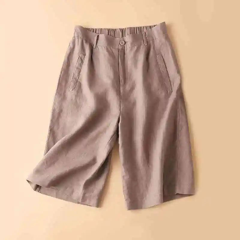 

Летние повседневные свободные женские брюки из хлопка и льна, средней длины, с низкой посадкой, до колена, легкие