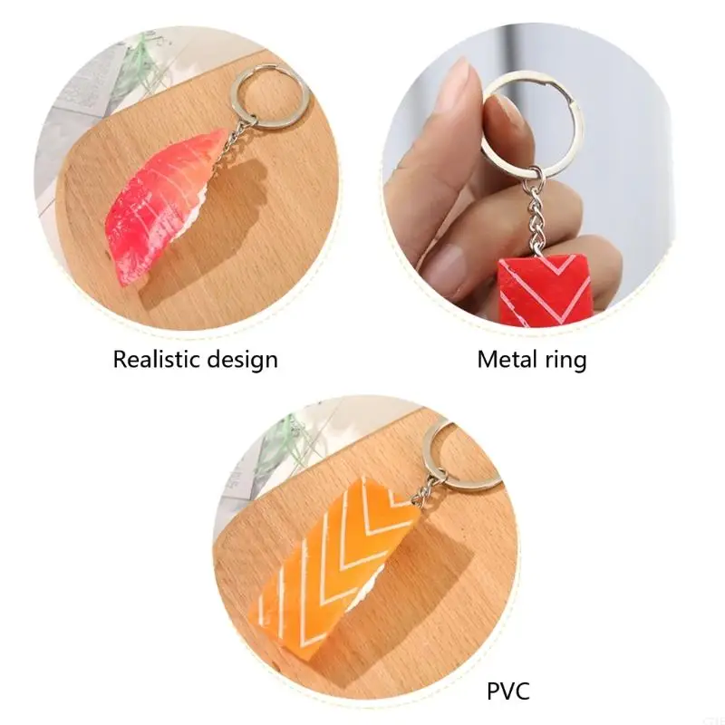 Creative Gift Japanese Salmon Sushi Keychain for Birthdays Holidays Friend Family Holder Accessory PVC Safe
