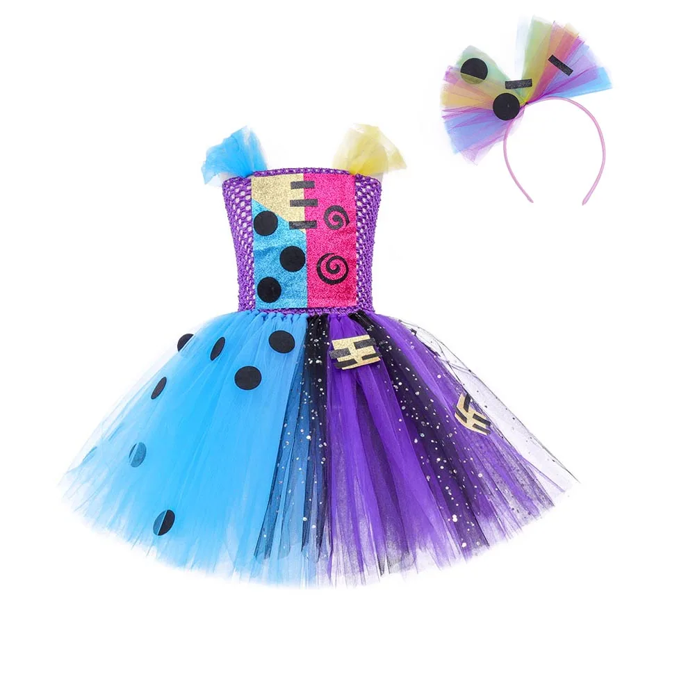 The Nightmare Before Christmas Sally Costume Tutu Dress with Headband Christmas Fancy Dress Up Deluxe Costume Kids Party Dresses