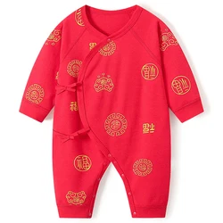 Macacões macios de manga comprida vermelha para bebê menino e menina, macacão estampado casual, material recém-nascido, roupas de algodão, frete grátis, BC779, primavera e outono