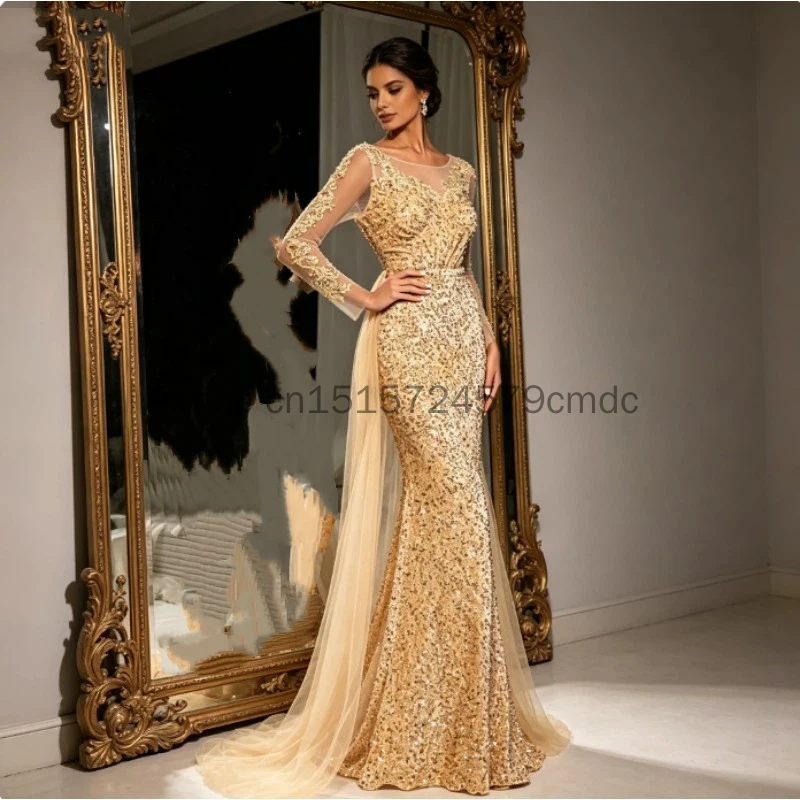 2026 European and American Women's Ball Dress, Long Dress, Fashionable and Elegant, Lace Party Evening Dress