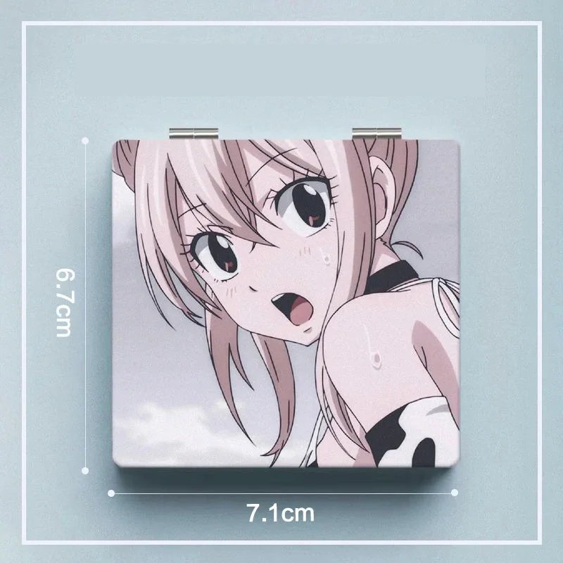 6x7cm, Fairy Tail, Folding Double-sided Makeup Mirror, Portable Travel, Mini Compact, Anime Cute Girls Kids, Magnifying, Square