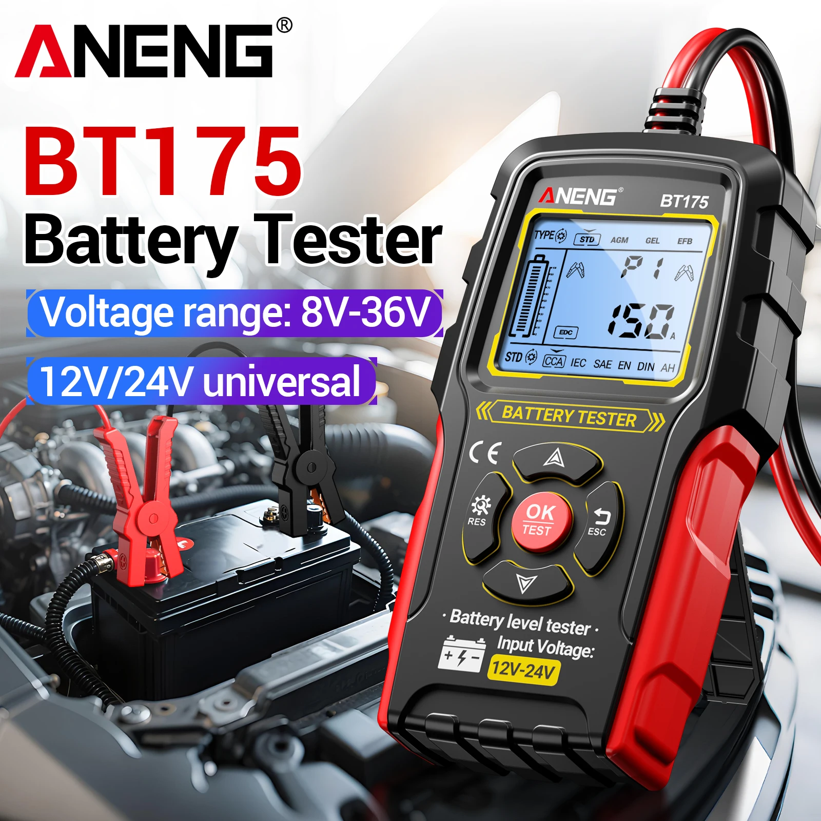 

Инструмент для тестирования автомобильных аккумуляторов ANENG BT175 12В/24В, анализатор внутреннего сопротивления CCA, поддерживает тестирование аккумуляторов различных типов.