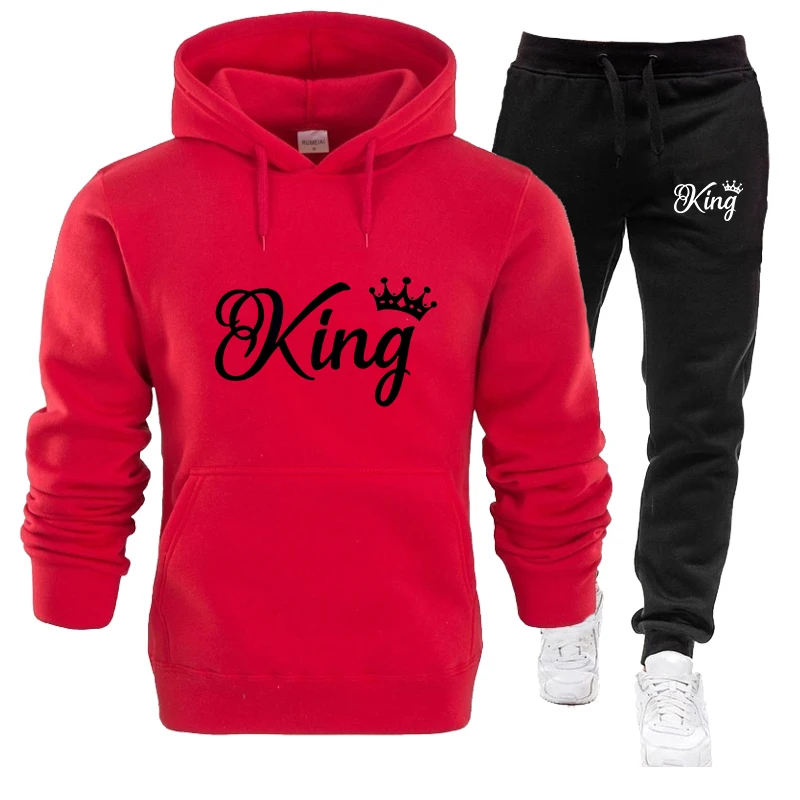 New Fashion KING Printed Hoodie Set Autumn/Winter Couple Hoodie+Pants Two Piece Set Sports Fitness Hoodie Pants