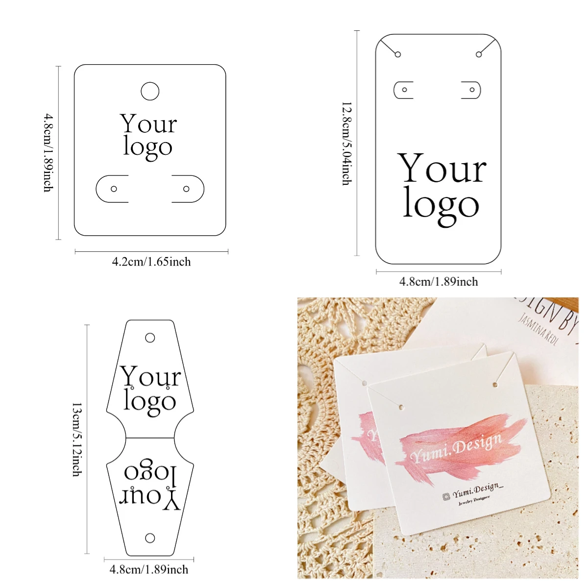 100pcs White Black Brown Kraft Paper Personalize Logo Custom Jewelry Card Earrings Necklace Bracelet Holder Display Pacakging
