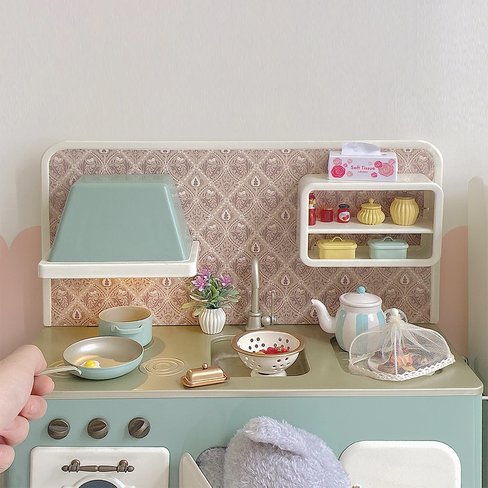 Aizulhomey Dollhouse Miniature Furniture 1/6 Metal Mini Kitchen Set Dollhouse Accessories For Blythe BJD Toys Gifts
