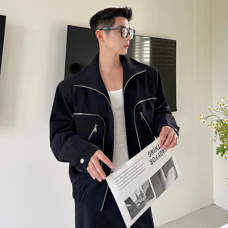 LUZHEN Zipper Splicing Design Stylish Solid Color Jackets Coats Original Trendy Personality Street Casual Men\'s Clothing LZ2234