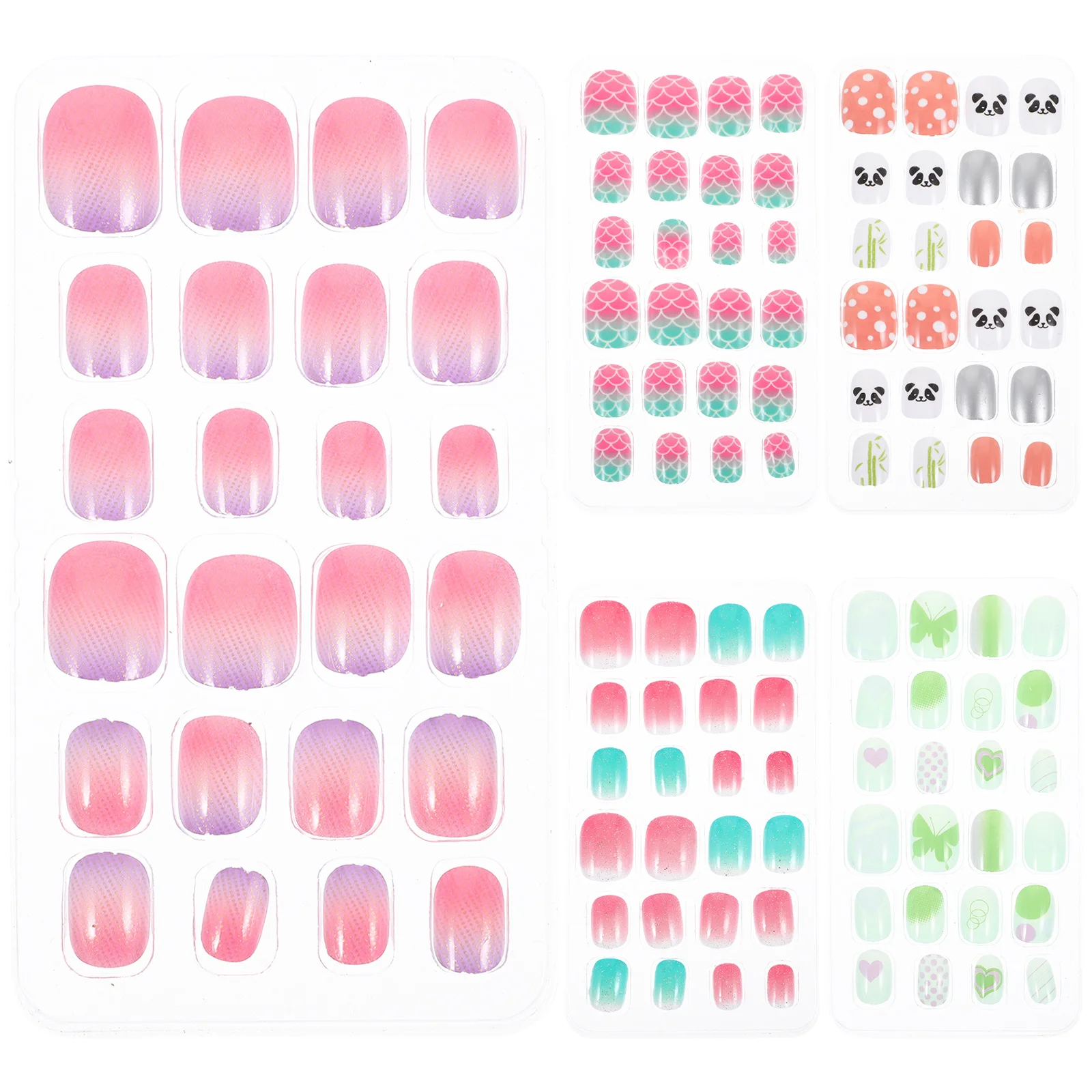

5 Boxes Children Fake Nails Girls Press On Short Full Cover Cute Cartoon Nail Art Tips For Kids Manicure Decorative Fun