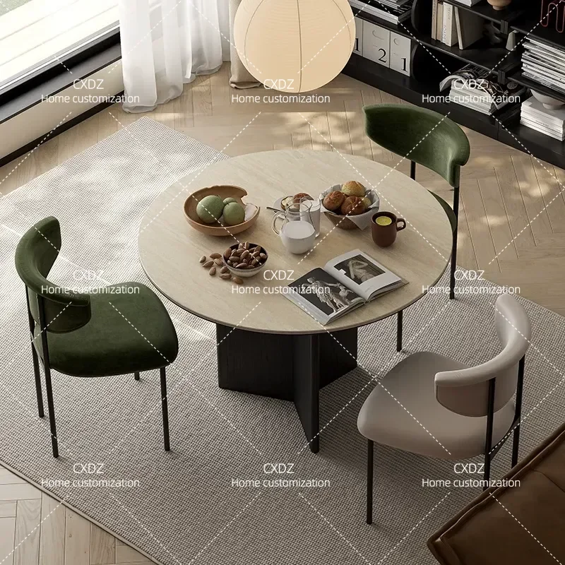 Italian Minimalist Round Dining Table Rock Slab Top Small Apartment Family Kitchen Furniture Modern Home Decor