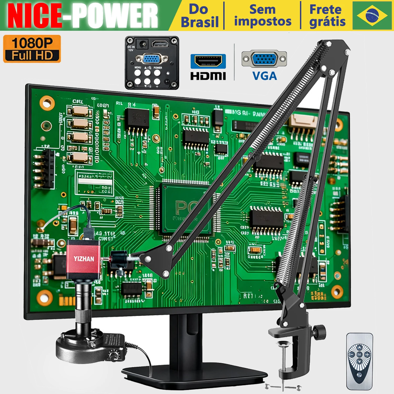 Do Brasil, Microscópio Digital eletrônica Nice-Power 13MP, lupa profissional de ampliação HDMI com lente 150X, controle remoto