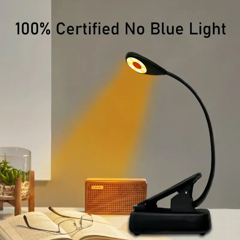 

No Blue Book Light LED Reading Light USB 1000mAh Rechargeable Clip On Blue Blocking Amber LED Light Reading in Bed 1600K
