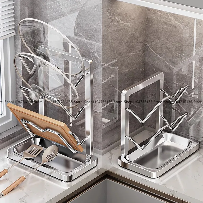 Stainless Steel Multi-layer Lid Rack, Kitchen Rack, Cutting Board, Spatula Placer, with 304 Water Tray