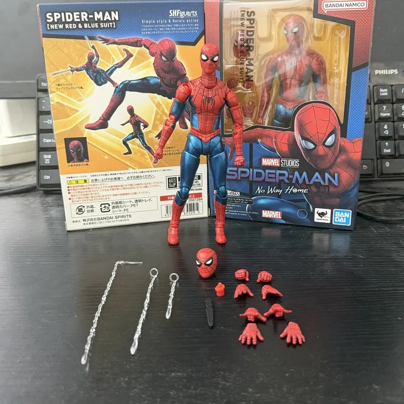 New In Stock Spider‑Man Action Figure New Red‑Blue Suit No Way Home Collectible Model Desktop Ornament For Adult Fans