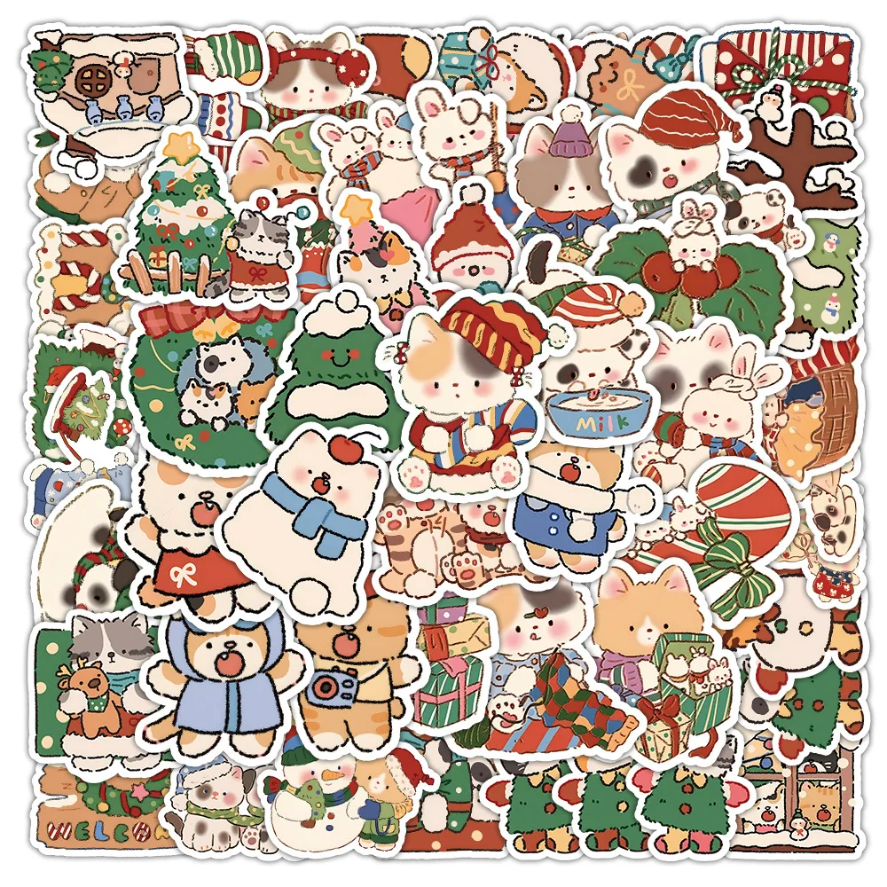 

50PCS Kawaii Christmas Cat Dog Anime Stickers Creative Graffiti Decals Guitar Notebook Phone Laptop Cute Cartoon Sticker