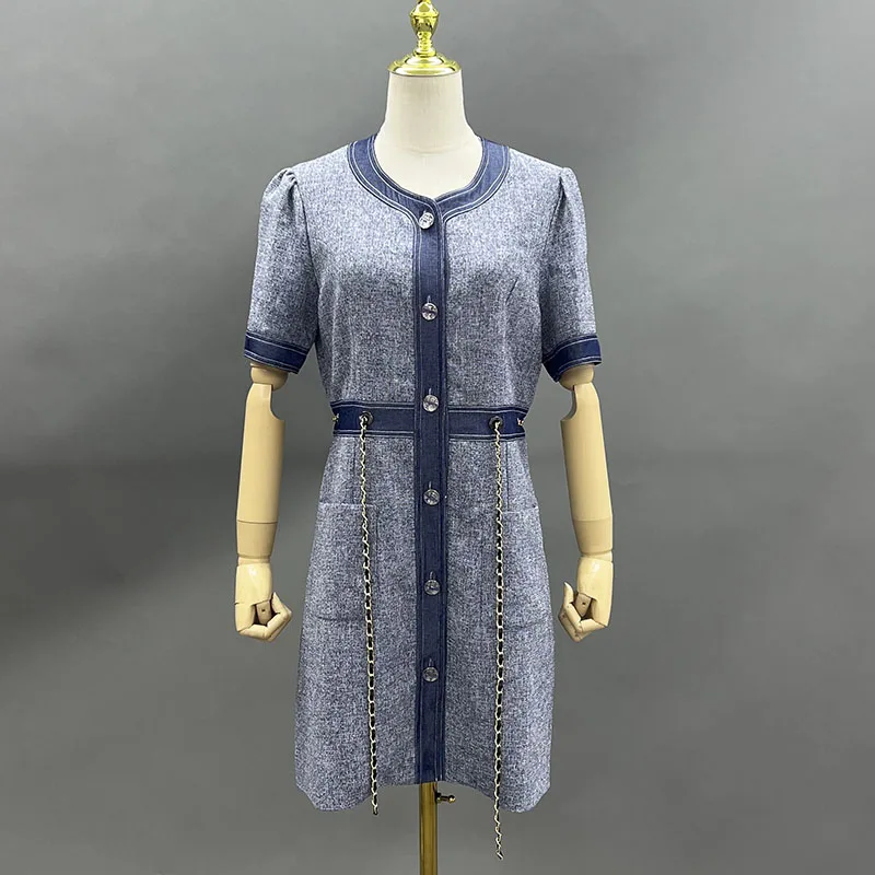 

JANEFUR 2024 Blue Women Tweed Dress Spring Summer Fashion Female Office Lady Dress