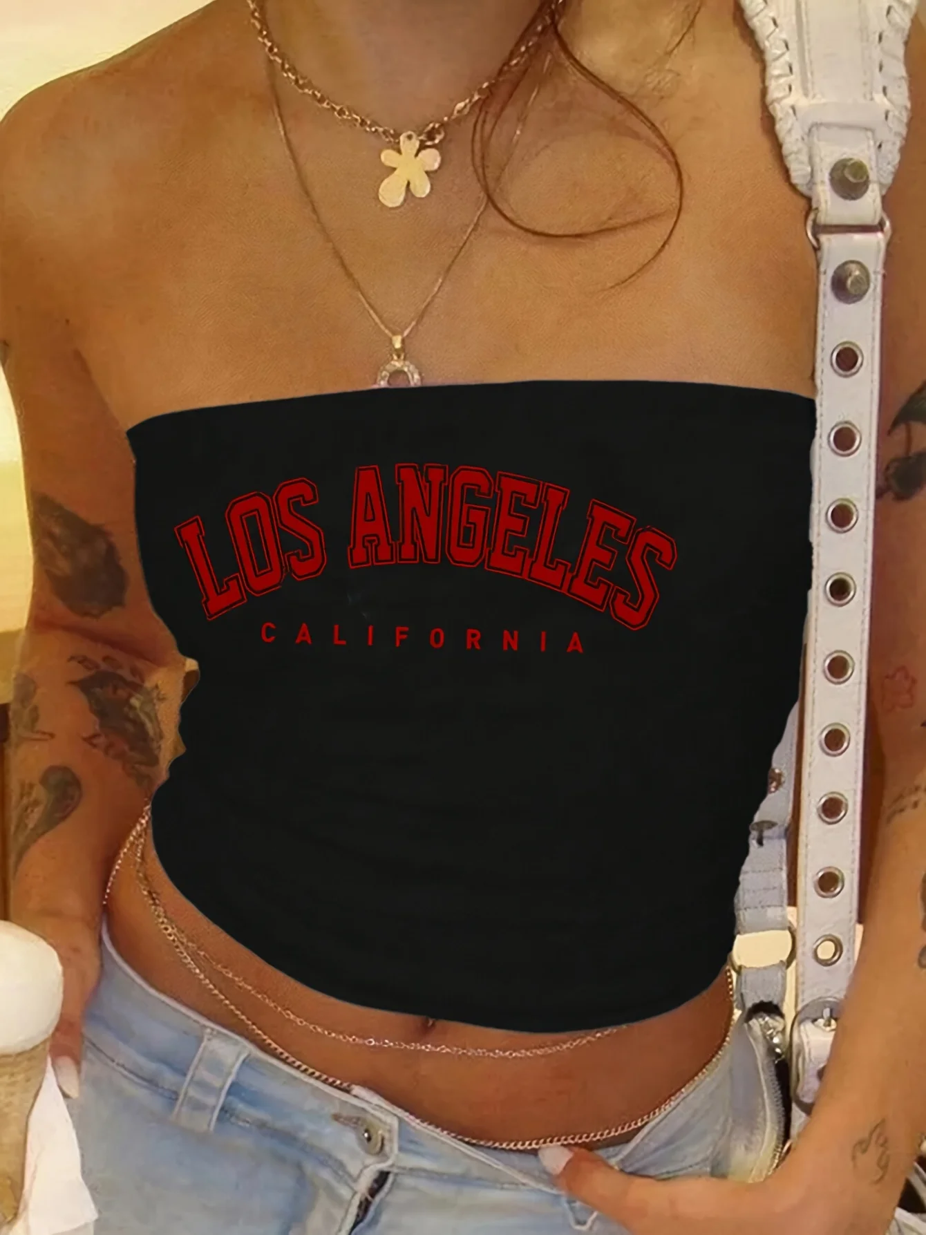 Fashion Graphic Women's Casual Los Angeles California Letter Print Simple Tight Short Tube Top Strapless Top Girl Vest