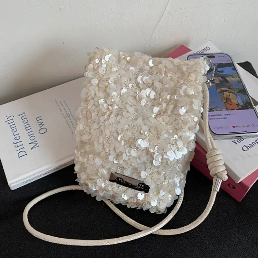 Fashionable Blingbling Sequin Crossbody Bag Large Capacity Handbag Mini Square Bag Cute Canvas Shoulder Bag Travel