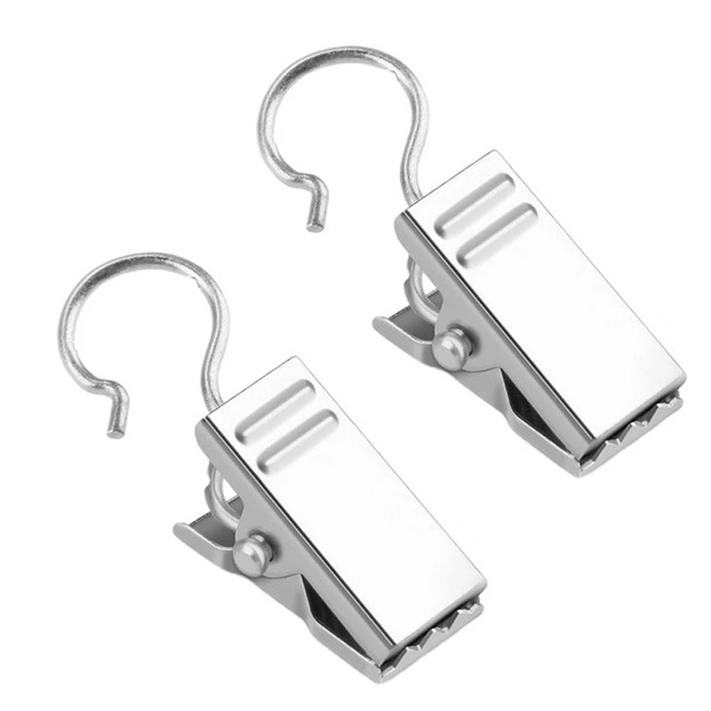 50PCS 360° Rotating Window Curtain Metal Steel Hook Clips Silver Shower Curtain-Alligator Clips Anti Slip Small Clip
