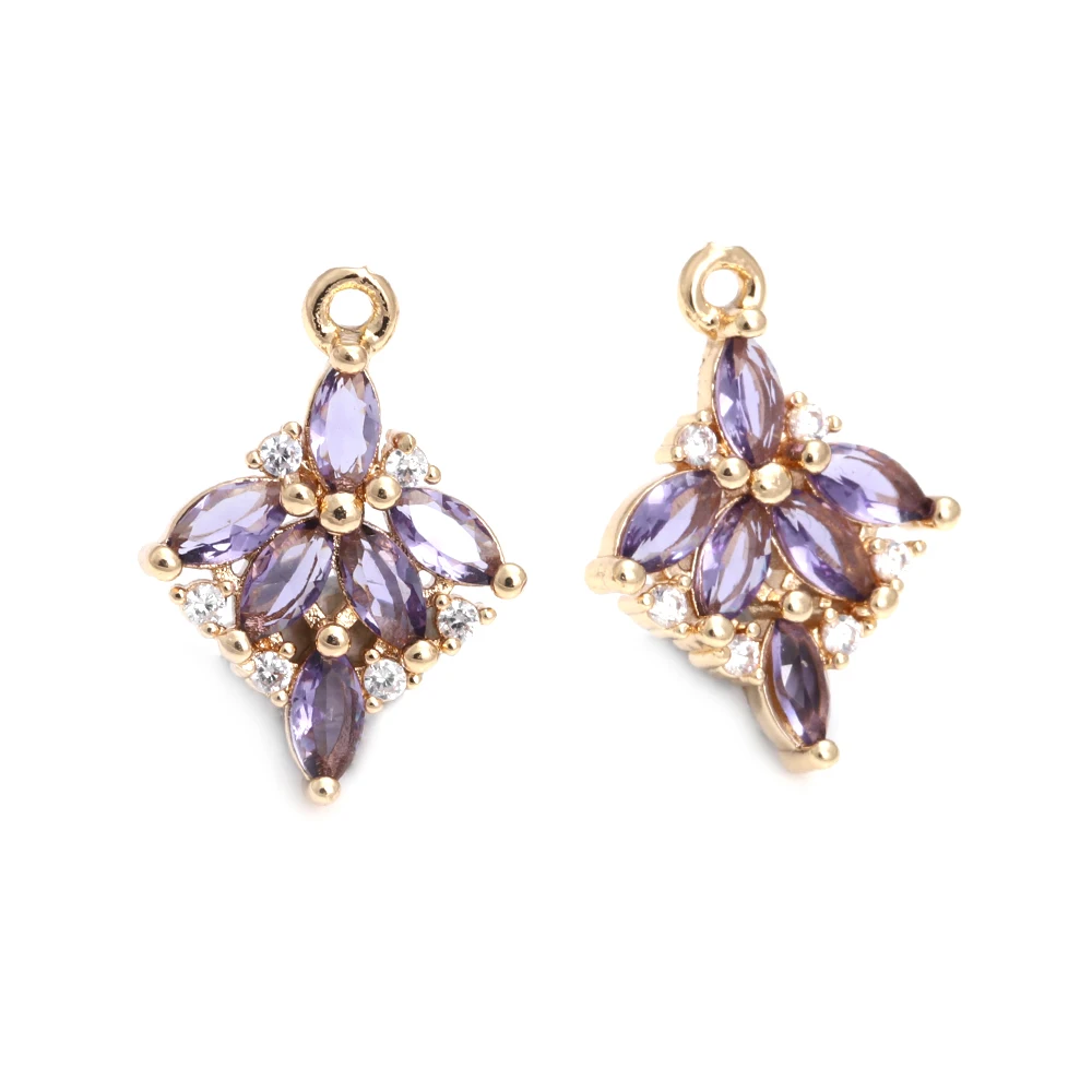 6PCS 18x8MM High Quality 18K Gold Color Brass and Zircon Flower Charms Pendants Jewelry Making Diy Findings Accessories