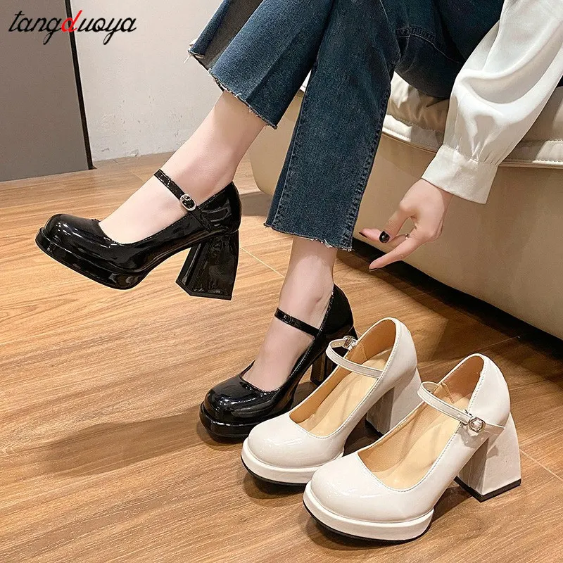 Mary Jane Shoes Women 2024 New summer Thick Heels High Heels Round Toe Buckle Strap Pumps Elegant Luxury Women\'s party Shoes