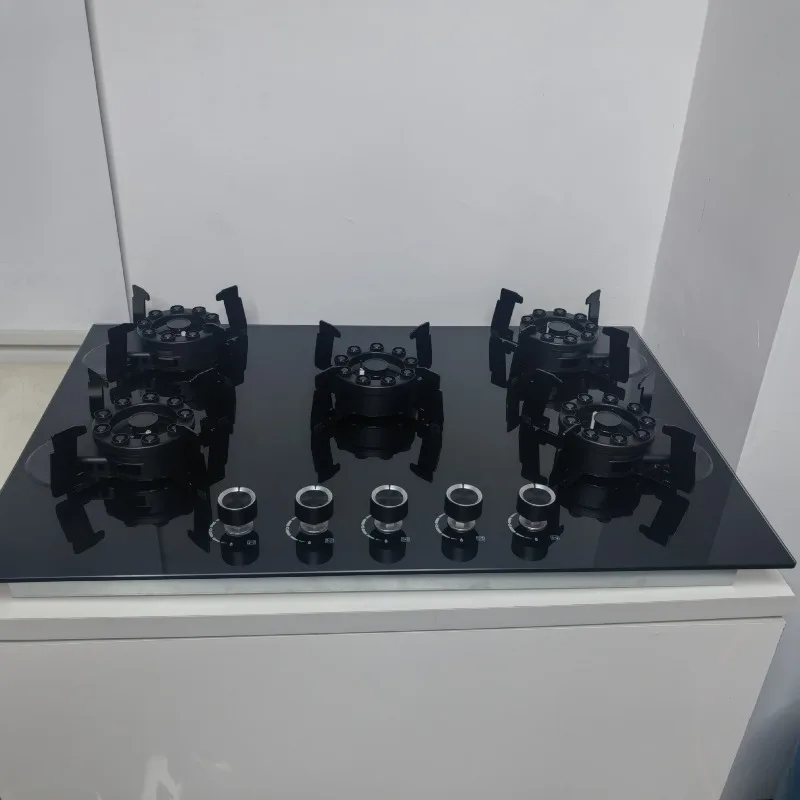 Household 5-head fire clamshell glass panel embedded liquefaction stove