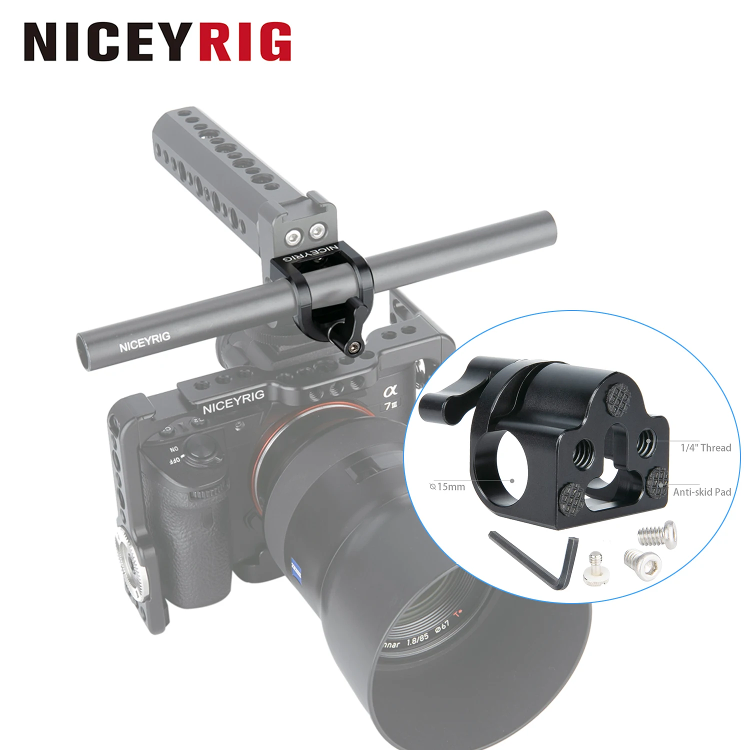 

NICEYRIG 15mm Rod Clamp Single Rod Holder for 15mm Rail Support System,EVF Mount,LED Light, Microphone,Monitors