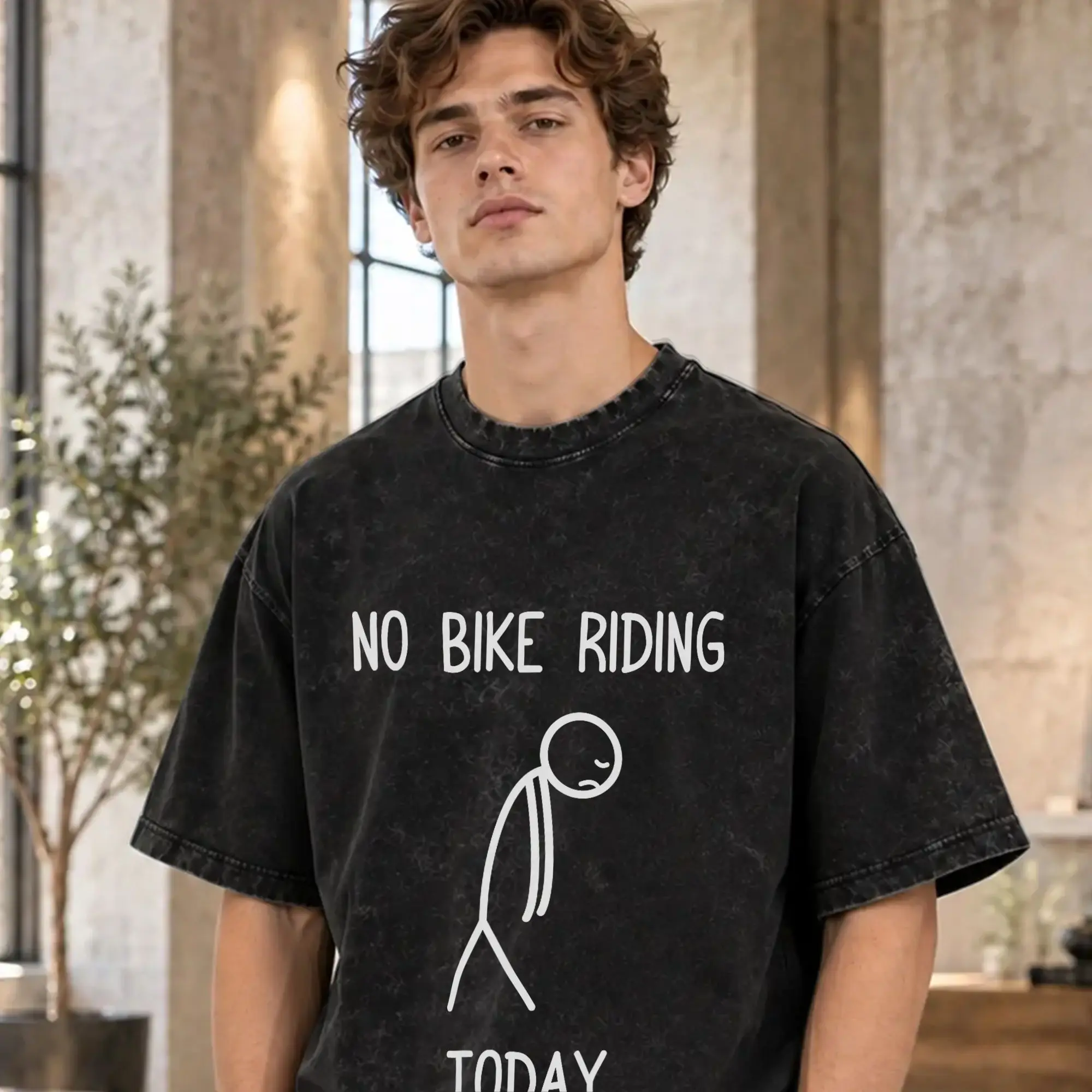 Funny Cycling Humor No Bike Riding Today  Men T Shirt Washed  Novelty Tees Short Sleeve Crew Neck T-Shirts Idea Tops