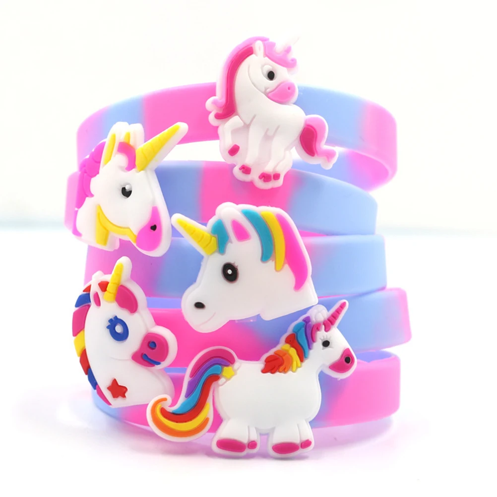 

10Pcs Children Unicorn Style Bracelet Colorful Wristbands Decoration Kids Cosplay Silicone Bracelet Hand Rings for Gifts Birthda